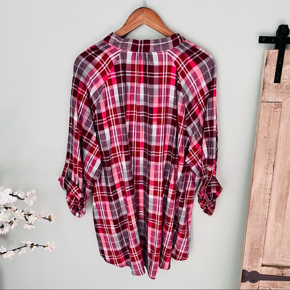 Lane Bryant Plaid V Neck Top Size Approx 22/24 - Picture 4 of 4